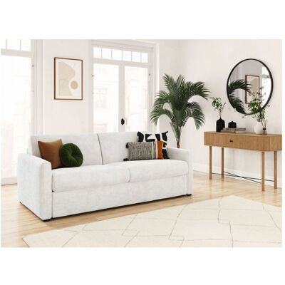 LOUNGITUDE Canapé convertible express 3 places AGATHE en tissu bouclette - Matelas 13cm - Blanc - 140x190cm Blanc - Publicité LOUNGITUDE Canapé convertible express 3 places AGATHE en tissu bouclette - Matelas 13cm - Blanc - 140x190cm Blanc - Publicité