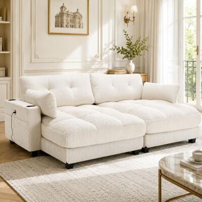 OEM Canapé modulable en velours côtelé - Velours côtelé beige - Modulable 2 places ou 2 fauteuils - 2 coussins inclus Beige - Publicité OEM Canapé modulable en velours côtelé - Velours côtelé beige - Modulable 2 places ou 2 fauteuils - 2 coussins inclus Beige - Publicité