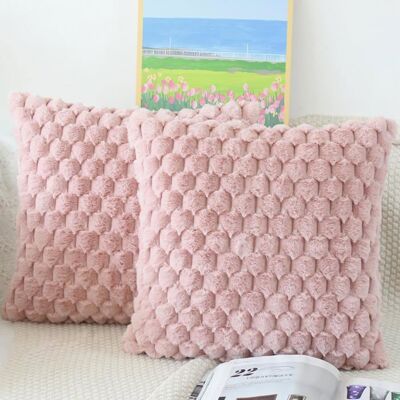 WOVTE Lot de 2 housses de coussin moelleuses45 x 45 cm En peluche douce et rayée Pour canapé salon canapé Rose Rose - Publicité WOVTE Lot de 2 housses de coussin moelleuses45 x 45 cm En peluche douce et rayée Pour canapé salon canapé Rose Rose - Publicité