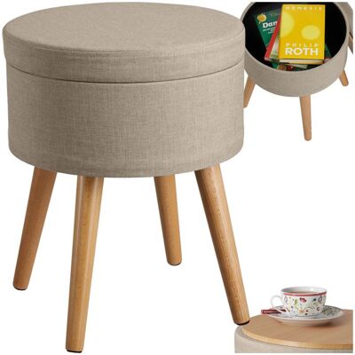 Tabouret - TECTAKE - Tabouret rond YARA avec coffre de rangement et tissu aspect lin rembourré Ø 42 5 x 45 5 cm - Sable Beige - Publicité Tabouret - TECTAKE - Tabouret rond YARA avec coffre de rangement et tissu aspect lin rembourré Ø 42 5 x 45 5 cm - Sable Beige - Publicité