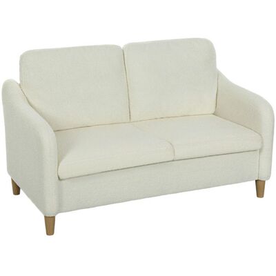 Canapé 2 places - HOMCOM - coussins inclus assise rembourrée - structure en bois massif - tissu bouclette - 137x69x82cm - crème Blanc - Publicité Canapé 2 places - HOMCOM - coussins inclus assise rembourrée - structure en bois massif - tissu bouclette - 137x69x82cm - crème Blanc - Publicité