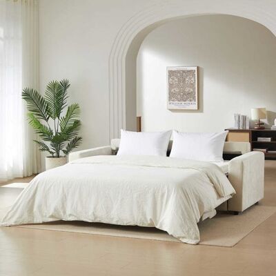 BAÏTA Canapé droit convertible express SOCCA 3-4 places tissu beige Beige - Publicité BAÏTA Canapé droit convertible express SOCCA 3-4 places tissu beige Beige - Publicité