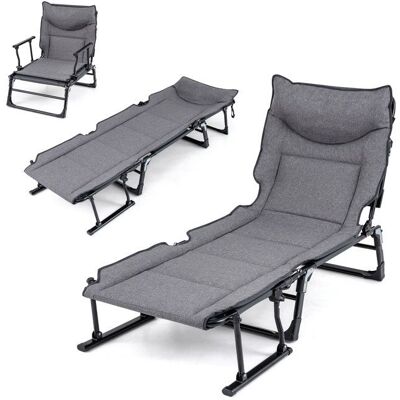 COSTWAY Lit de Camp Pliable avec Dossier Réglable à 6 Positions Coussin Intégré Cadre en Métal Robuste 180 x 665 x 38 cm Gris - Publicité COSTWAY Lit de Camp Pliable avec Dossier Réglable à 6 Positions Coussin Intégré Cadre en Métal Robuste 180 x 665 x 38 cm Gris - Publicité