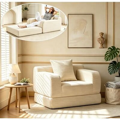 WUMAGIN Canape 1 Place Fauteuil lit Chauffeuse Chauffeuse Convertible avec Coussin Petit Canapé Convertible pour Salon ou Chambre Beige Blanc - Publicité WUMAGIN Canape 1 Place Fauteuil lit Chauffeuse Chauffeuse Convertible avec Coussin Petit Canapé Convertible pour Salon ou Chambre Beige Blanc - Publicité