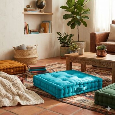Eden Coussin de sol uni 50 x 50 cm Panama turquoise Bleu - Publicité Eden Coussin de sol uni 50 x 50 cm Panama turquoise Bleu - Publicité