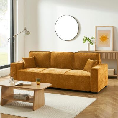 BAÏTA Canapé droit convertible GAVI 3 places tissu jaune Jaune - Publicité BAÏTA Canapé droit convertible GAVI 3 places tissu jaune Jaune - Publicité