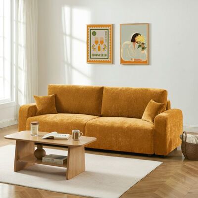 BAÏTA Canapé droit convertible LIVIO 3 places tissu jaune Jaune - Publicité BAÏTA Canapé droit convertible LIVIO 3 places tissu jaune Jaune - Publicité