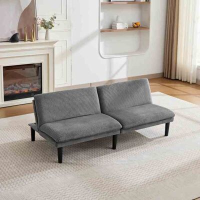 HIBA Canapé 2 places convertible 3 positions gris 106‑140‑180° – Pieds ronds en plastique noir velours côtelé salon lounge relax Gris - Publicité HIBA Canapé 2 places convertible 3 positions gris 106‑140‑180° – Pieds ronds en plastique noir velours côtelé salon lounge relax Gris - Publicité