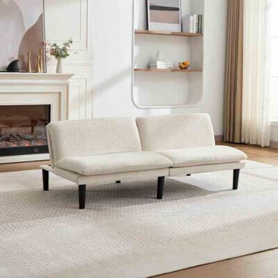 HIBA Canapé 2 places convertible 3 positions en beige 106‑140‑180° – Pieds ronds en plastique noir velours côtelé salon lounge relax Blanc - Publicité HIBA Canapé 2 places convertible 3 positions en beige 106‑140‑180° – Pieds ronds en plastique noir velours côtelé salon lounge relax Blanc - Publicité