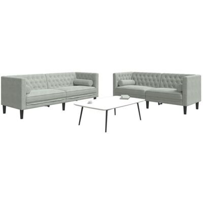 Ensemble de canapés Chesterfield Vidaxl - Velours Gris - Publicité Ensemble de canapés Chesterfield Vidaxl - Velours Gris - Publicité