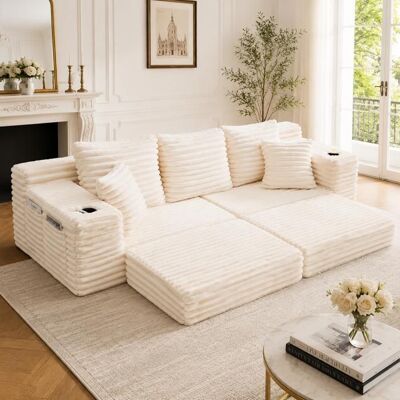 OEM Canapé en velours côtelé - Velours côtelé doux et durable - Coussins dassise haute densité Beige - Publicité OEM Canapé en velours côtelé - Velours côtelé doux et durable - Coussins dassise haute densité Beige - Publicité