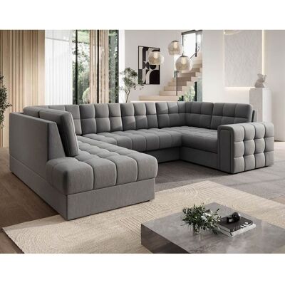 BEST MOBILIER Nappa - Canapé panoramique dangle droit 7 places convertible avec coffre en velours - Gris clair Gris - Publicité BEST MOBILIER Nappa - Canapé panoramique dangle droit 7 places convertible avec coffre en velours - Gris clair Gris - Publicité
