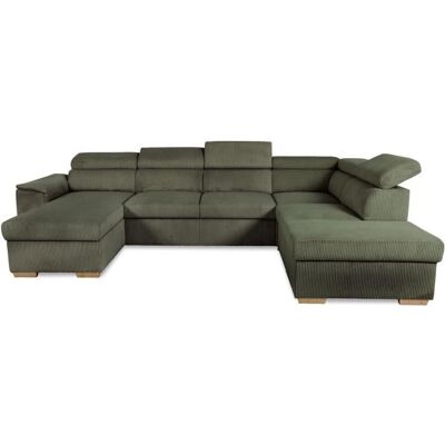 CASAPY Canapé dangle convertible panoramique 5 à 6 places DAYTONA - Velours côtelé kaki - Avec coffre - L 326 x H 94 x P 216 cm Vert - Publicité CASAPY Canapé dangle convertible panoramique 5 à 6 places DAYTONA - Velours côtelé kaki - Avec coffre - L 326 x H 94 x P 216 cm Vert - Publicité