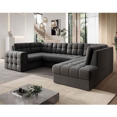 BEST MOBILIER Nappa - Canapé panoramique dangle gauche 7 places convertible avec coffre en velours - Gris Gris - Publicité BEST MOBILIER Nappa - Canapé panoramique dangle gauche 7 places convertible avec coffre en velours - Gris Gris - Publicité