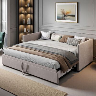 Canapé-lit gigogne convertible en velours gris 90/180x200cm Lit extensible 2 places gain de place pour salon et chambre damis Gris - Publicité Canapé-lit gigogne convertible en velours gris 90/180x200cm Lit extensible 2 places gain de place pour salon et chambre damis Gris - Publicité