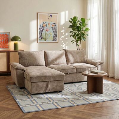 BAÏTA Canapé dangle gauche convertible VINEA 4 places tissu chenille tramé taupe - Publicité BAÏTA Canapé dangle gauche convertible VINEA 4 places tissu chenille tramé taupe - Publicité