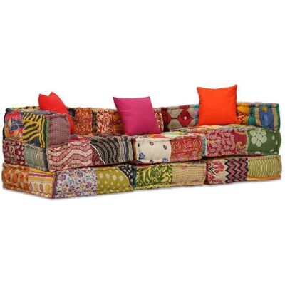 Pouf modulaire 3 places - vidaXL - Patchwork - Tissu - Multicolore - Publicité Pouf modulaire 3 places - vidaXL - Patchwork - Tissu - Multicolore - Publicité