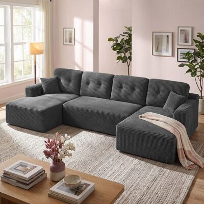 VASAGLE Canapé dAngle Convertible Modulable en Velours Côtelé Meuble de Salon 336 x 154 x 89 cm Gris anthracite Gris - Publicité VASAGLE Canapé dAngle Convertible Modulable en Velours Côtelé Meuble de Salon 336 x 154 x 89 cm Gris anthracite Gris - Publicité
