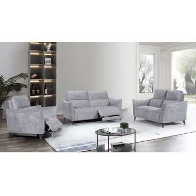 Canapé Relax Electrique 3 Places - ALLURE - Tissu Gris - Confort Moelleux - Pieds Chromés Gris - Publicité Canapé Relax Electrique 3 Places - ALLURE - Tissu Gris - Confort Moelleux - Pieds Chromés Gris - Publicité