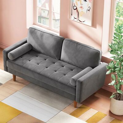 DRIPEX Canapé 2 Places en Velours GrisCanapé Scandinave avec 2 coussins pour le salonFauteuil Moderne capitonné 148 x 78 x 85 cm Gris - Publicité DRIPEX Canapé 2 Places en Velours GrisCanapé Scandinave avec 2 coussins pour le salonFauteuil Moderne capitonné 148 x 78 x 85 cm Gris - Publicité