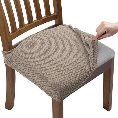 Housse de chaise - Pack 4 Jacquard - Extensible - Amovible et lavable - Kaki Marron - Publicité Housse de chaise - Pack 4 Jacquard - Extensible - Amovible et lavable - Kaki Marron - Publicité