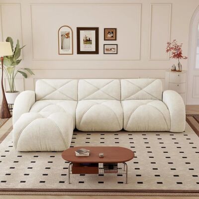 KAL'ANWEI Canapé dangle Convertible Moderne281cm canapé d Angle 4 Places en L avec 1 Pouf + accoudoirs incurvéscanapé pour Salon Blanc Blanc - Publicité KAL'ANWEI Canapé dangle Convertible Moderne281cm canapé d Angle 4 Places en L avec 1 Pouf + accoudoirs incurvéscanapé pour Salon Blanc Blanc - Publicité