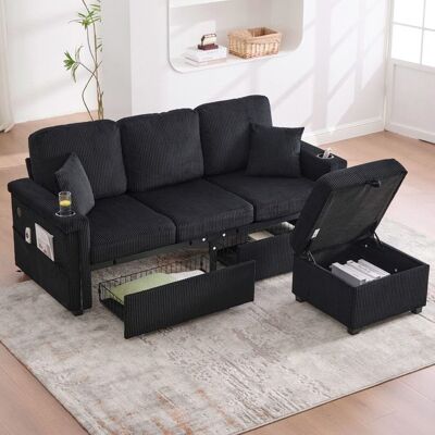 LEYTN Canapé dangle Réversible 4 places- velours-canapé avec LED et port USB-C repose- pieds de rangementtiroir porte-gobelet- Noir Noir - Publicité LEYTN Canapé dangle Réversible 4 places- velours-canapé avec LED et port USB-C repose- pieds de rangementtiroir porte-gobelet- Noir Noir - Publicité