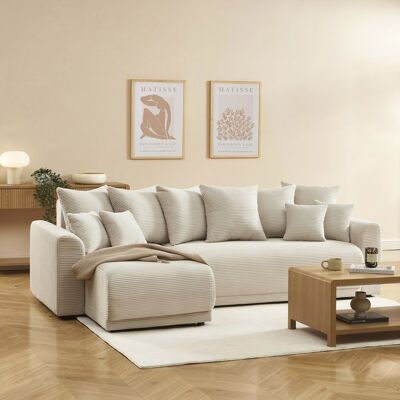 BAÏTA Canapé dangle convertible et réversible 4 places SOLINE velours côtelé beige Beige - Publicité BAÏTA Canapé dangle convertible et réversible 4 places SOLINE velours côtelé beige Beige - Publicité