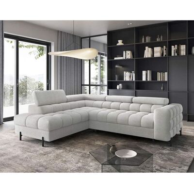 BEST MOBILIER Elisa - canapé dangle gauche 5 places convertible avec coffre et têtières réglables en tissu bouclette - Gris clair Gris - Publicité BEST MOBILIER Elisa - canapé dangle gauche 5 places convertible avec coffre et têtières réglables en tissu bouclette - Gris clair Gris - Publicité