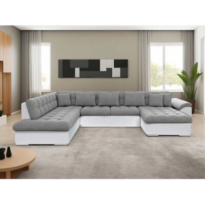 BEST MOBILIER Chuck - canapé panoramique dangle gauche XXL - convertible avec coffre - 7 places - Gris / Blanc Gris - Publicité BEST MOBILIER Chuck - canapé panoramique dangle gauche XXL - convertible avec coffre - 7 places - Gris / Blanc Gris - Publicité
