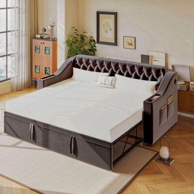 CIPACHO Lit rembourré - Canapé-lit capitonné - Convertible 90x190/180x190 - Accoudoirs avec USB/USB-C - Velours gris foncé Gris - Publicité CIPACHO Lit rembourré - Canapé-lit capitonné - Convertible 90x190/180x190 - Accoudoirs avec USB/USB-C - Velours gris foncé Gris - Publicité