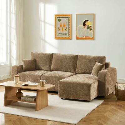 BAÏTA Canapé dangle convertible et réversible LIVIO 4 places tissu marron Marron - Publicité BAÏTA Canapé dangle convertible et réversible LIVIO 4 places tissu marron Marron - Publicité