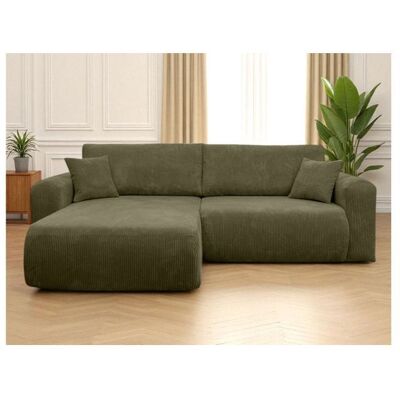 LOUNGITUDE Canapé ALYA dangle compacte réversible et convertible 4 places en velours côtelé - Vert kaki Vert - Publicité LOUNGITUDE Canapé ALYA dangle compacte réversible et convertible 4 places en velours côtelé - Vert kaki Vert - Publicité
