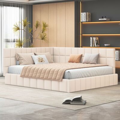 CIPACHO Lit - Canapé-lit rembourré 160x200 - Velours beige - Sommier à lattes - Réversible Beige - Publicité CIPACHO Lit - Canapé-lit rembourré 160x200 - Velours beige - Sommier à lattes - Réversible Beige - Publicité
