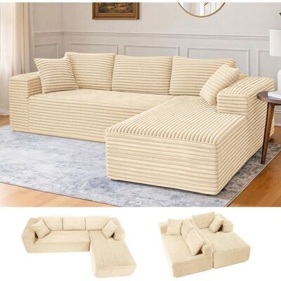 Canapé dangle L Réversible 4 places Canapé convertible modulaire Sans Assemblage en velours côtelé Beige Beige - Publicité Canapé dangle L Réversible 4 places Canapé convertible modulaire Sans Assemblage en velours côtelé Beige Beige - Publicité