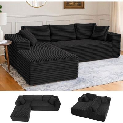 Canapé dangle L Réversible 4 places Canapé convertible modulaire Sans Assemblage en velours côtelé Noir Noir - Publicité Canapé dangle L Réversible 4 places Canapé convertible modulaire Sans Assemblage en velours côtelé Noir Noir - Publicité