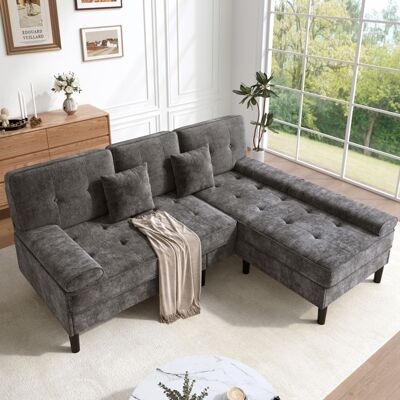 OEM Canapé d’angle convertible 3 places en chenille avec méridienne et pouf mobile gris antique Gris - Publicité OEM Canapé d’angle convertible 3 places en chenille avec méridienne et pouf mobile gris antique Gris - Publicité