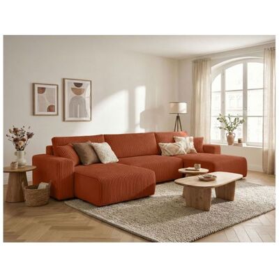 LOUNGITUDE Canapé panoramique convertible 6p ALYA velours cotelé épais Terracotta Orange - Publicité LOUNGITUDE Canapé panoramique convertible 6p ALYA velours cotelé épais Terracotta Orange - Publicité