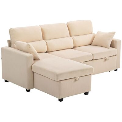 Canapé dangle convertible - HOMCOM - 3 places - chaise longue rangement caché coussins - velours côtelé - 205x135x76cm - beige Beige - Publicité Canapé dangle convertible - HOMCOM - 3 places - chaise longue rangement caché coussins - velours côtelé - 205x135x76cm - beige Beige - Publicité