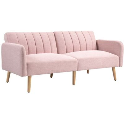 Canapé Convertible 2 Places - HOMCOM - Design scandinave - Dossier inclinable 3 Positions - Pieds Bois Tissu Aspect Lin - Rose Rose - Publicité Canapé Convertible 2 Places - HOMCOM - Design scandinave - Dossier inclinable 3 Positions - Pieds Bois Tissu Aspect Lin - Rose Rose - Publicité
