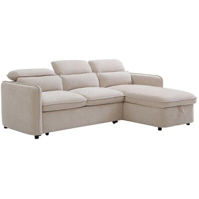 VENTE-UNIQUE Canapé dangle convertible et réversible en tissu beige MANUKO Beige - Publicité VENTE-UNIQUE Canapé dangle convertible et réversible en tissu beige MANUKO Beige - Publicité