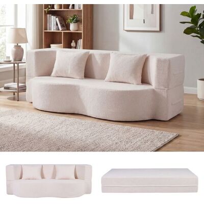 Canapé-Lit COSTWAY - 2 Places Convertible 2-en-1 Sans Montage en Tissu Teddy Polaire avec 2 Coussins Blanc - Publicité Canapé-Lit COSTWAY - 2 Places Convertible 2-en-1 Sans Montage en Tissu Teddy Polaire avec 2 Coussins Blanc - Publicité