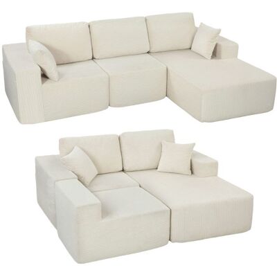 Canapé dangle - HOMCOM - modulable - 2 en 1 - 3 places - larges assise et accoudoirs 2 coussins - velours côtelé - 267cm - crème Blanc - Publicité Canapé dangle - HOMCOM - modulable - 2 en 1 - 3 places - larges assise et accoudoirs 2 coussins - velours côtelé - 267cm - crème Blanc - Publicité