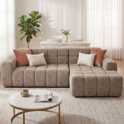 KOVIEA Canapé d’angle modulaire convertible kaki 250x150x65 cm sans coussins capacité 300 kg Marron - Publicité KOVIEA Canapé d’angle modulaire convertible kaki 250x150x65 cm sans coussins capacité 300 kg Marron - Publicité