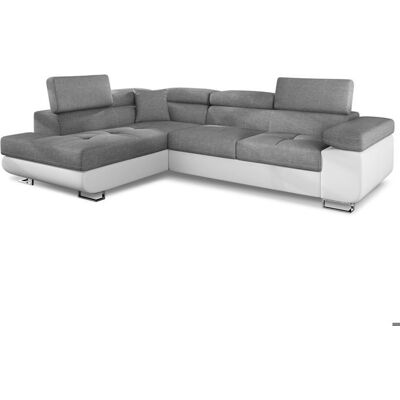 MENZZO Canapé dangle convertible Antoni avec têtières relevables angle gauche simili Blanc et tissus Gris clair Blanc - Publicité MENZZO Canapé dangle convertible Antoni avec têtières relevables angle gauche simili Blanc et tissus Gris clair Blanc - Publicité