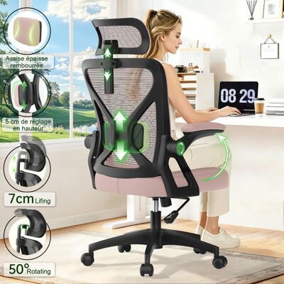 FOGWAKE Fauteuil bureau ergonomique dossier accoudoirs réglables appui-tête coussin moelleux assise tissu respirant rose Rose - Publicité FOGWAKE Fauteuil bureau ergonomique dossier accoudoirs réglables appui-tête coussin moelleux assise tissu respirant rose Rose - Publicité
