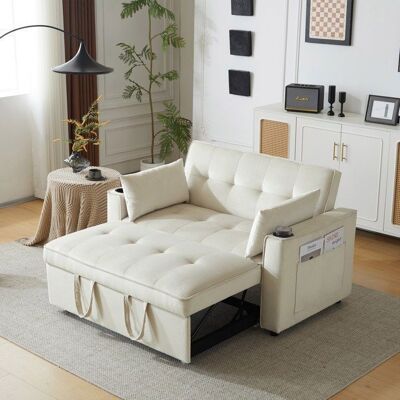 LEYTN Canapé Convertible 2 Places Canapé-lit pliable avec fonction de couchage support téléphone et USB dossier réglableVelours Beige - Publicité LEYTN Canapé Convertible 2 Places Canapé-lit pliable avec fonction de couchage support téléphone et USB dossier réglableVelours Beige - Publicité