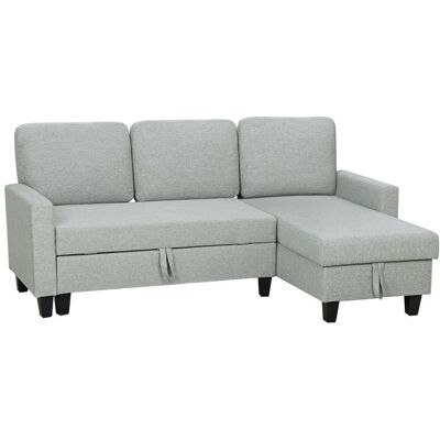 Canapé dangle convertible - HOMCOM - réversible - 3 places - coffre de rangement - tissu aspect lin - 197lx129x 85cm - gris clair Gris - Publicité Canapé dangle convertible - HOMCOM - réversible - 3 places - coffre de rangement - tissu aspect lin - 197lx129x 85cm - gris clair Gris - Publicité