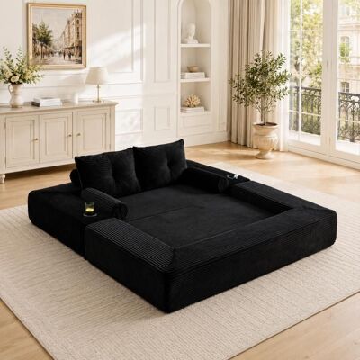 OEM Canapé-lit pliant - Velours côtelé noir - Dimensions assemblées 180x98x80 cm - Dimensions dépliées 180x198x29 cm Noir - Publicité OEM Canapé-lit pliant - Velours côtelé noir - Dimensions assemblées 180x98x80 cm - Dimensions dépliées 180x198x29 cm Noir - Publicité