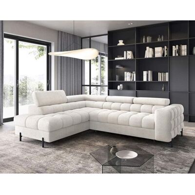 BEST MOBILIER Elisa - canapé dangle gauche 5 places convertible avec coffre et têtières réglables en tissu bouclette - Blanc Blanc - Publicité BEST MOBILIER Elisa - canapé dangle gauche 5 places convertible avec coffre et têtières réglables en tissu bouclette - Blanc Blanc - Publicité